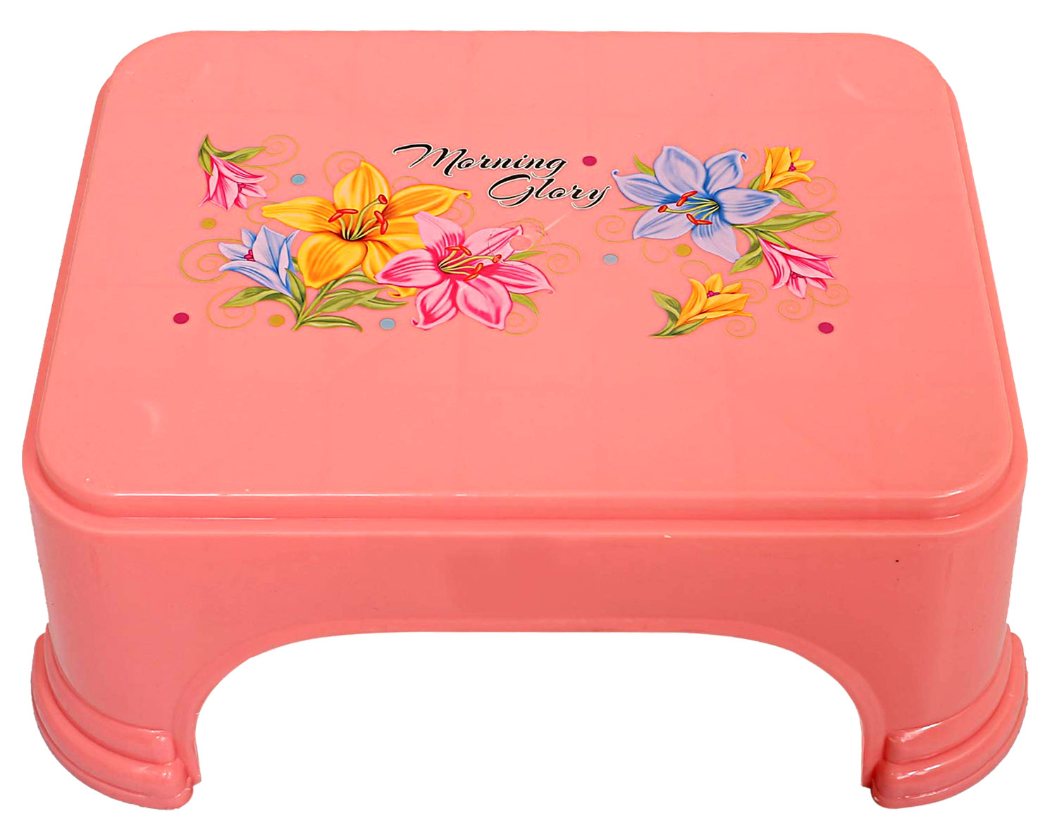 Kuber Industries Floral Print 2 Pieces Plastic Bathroom Stool, Adults Simple Style Stool Anti-Slip with Strong Bearing Stool for Home, Office, Kindergarten, Pink & White