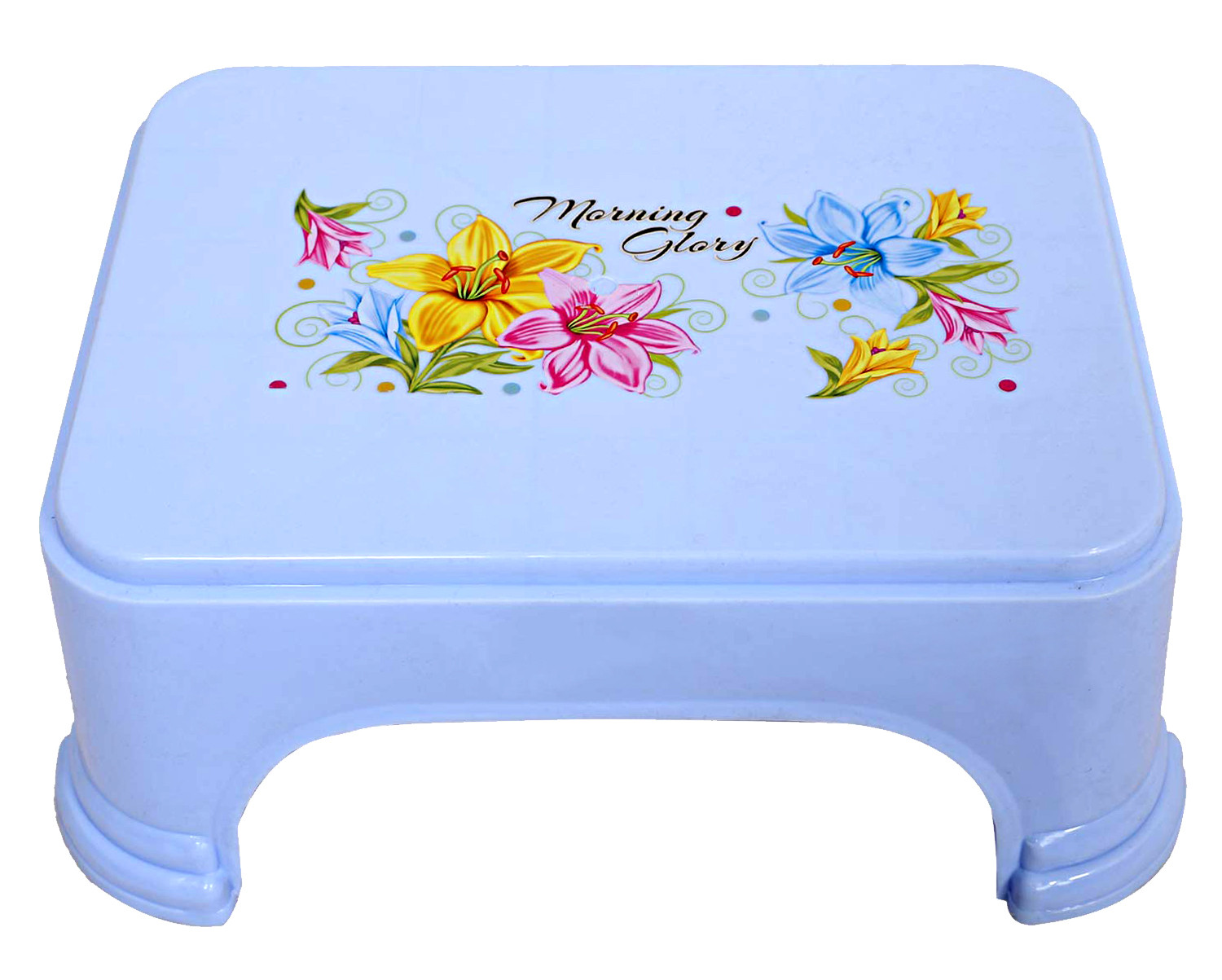 Kuber Industries Floral Print 2 Pieces Plastic Bathroom Stool, Adults Simple Style Stool Anti-Slip with Strong Bearing Stool for Home, Office, Kindergarten, Blue & White