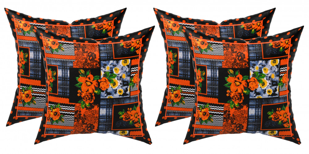 Kuber Industries Floral Print Cotton Abstract Decorative Throw Pillow/Cushion Covers 16&quot;x16&quot;-(Black)