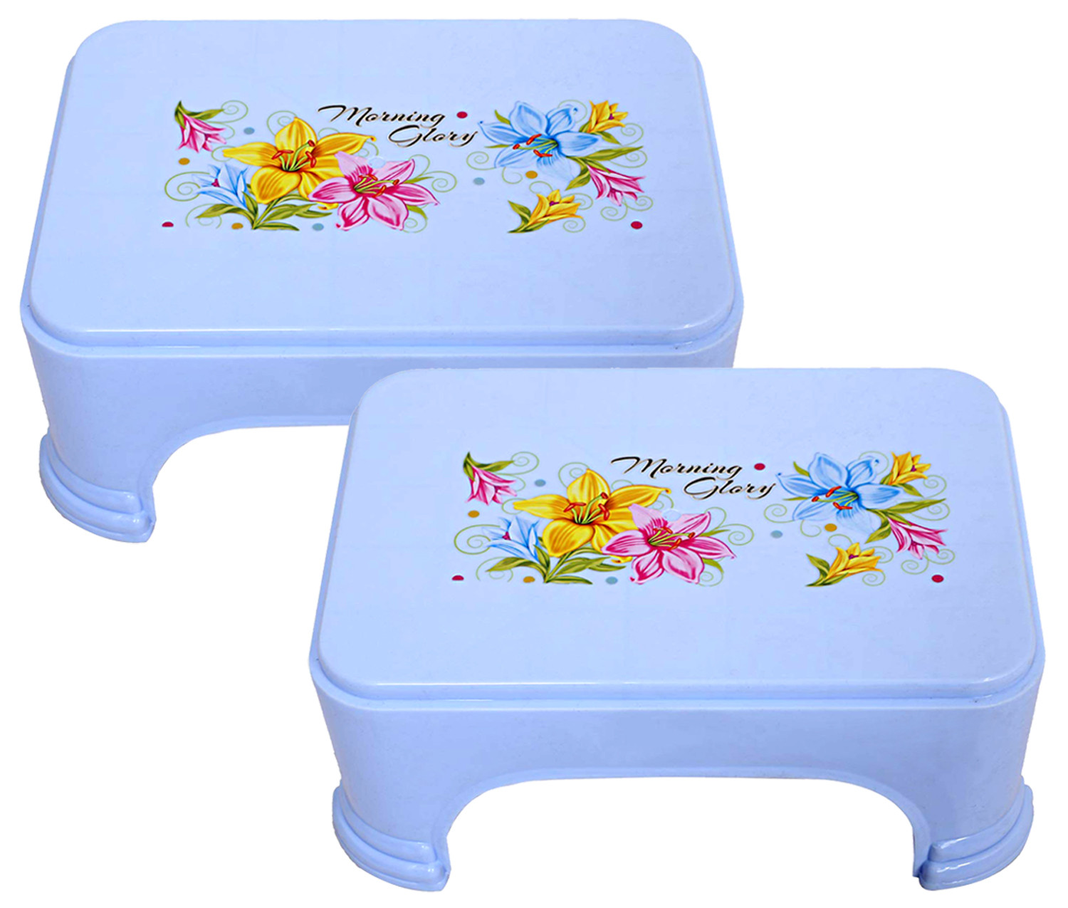 Kuber Industries Floral Print Plastic Bathroom Stool, Adults Simple Style Stool Anti-Slip with Strong Bearing Stool for Home, Office, Kindergarten, Blue
