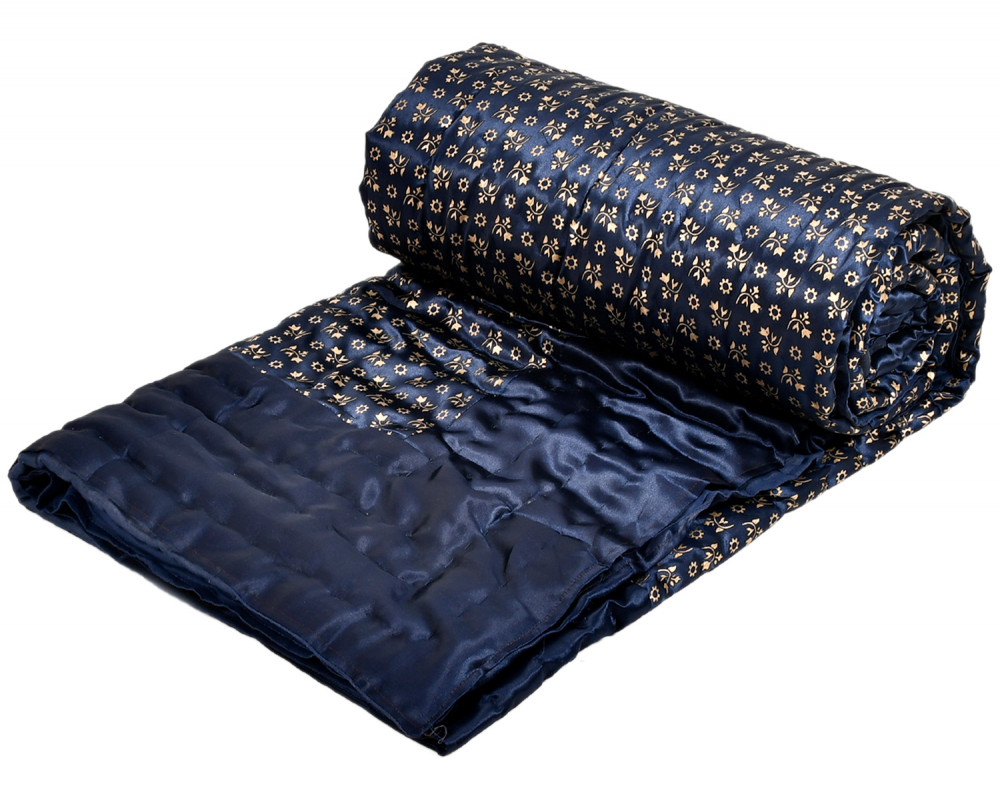 Kuber Industries Floral Print Soft Light Weight Microfiber Filler Silk Double Bed Razai, Quilt, Comforter, Blanket, 90&quot;x100&quot; (Royle Blue)-48KM03