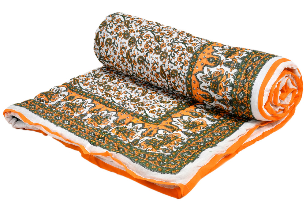 Kuber Industries Floral Print Soft Light Weight Reversible Microfiber Filler Cotton Double Bed Razai, Quilt, Comforter, Blanket, 90&quot;x100&quot; (Orange)-48KM015