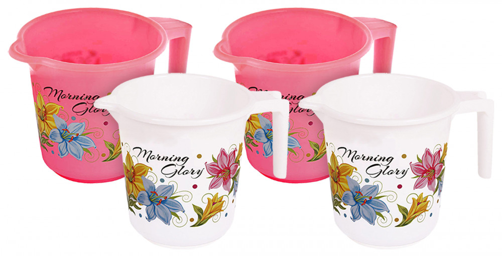 Kuber Industries Floral Print Unbreakable Strong Plastic Bathroom Mug,500 ML (Pink &amp; White)