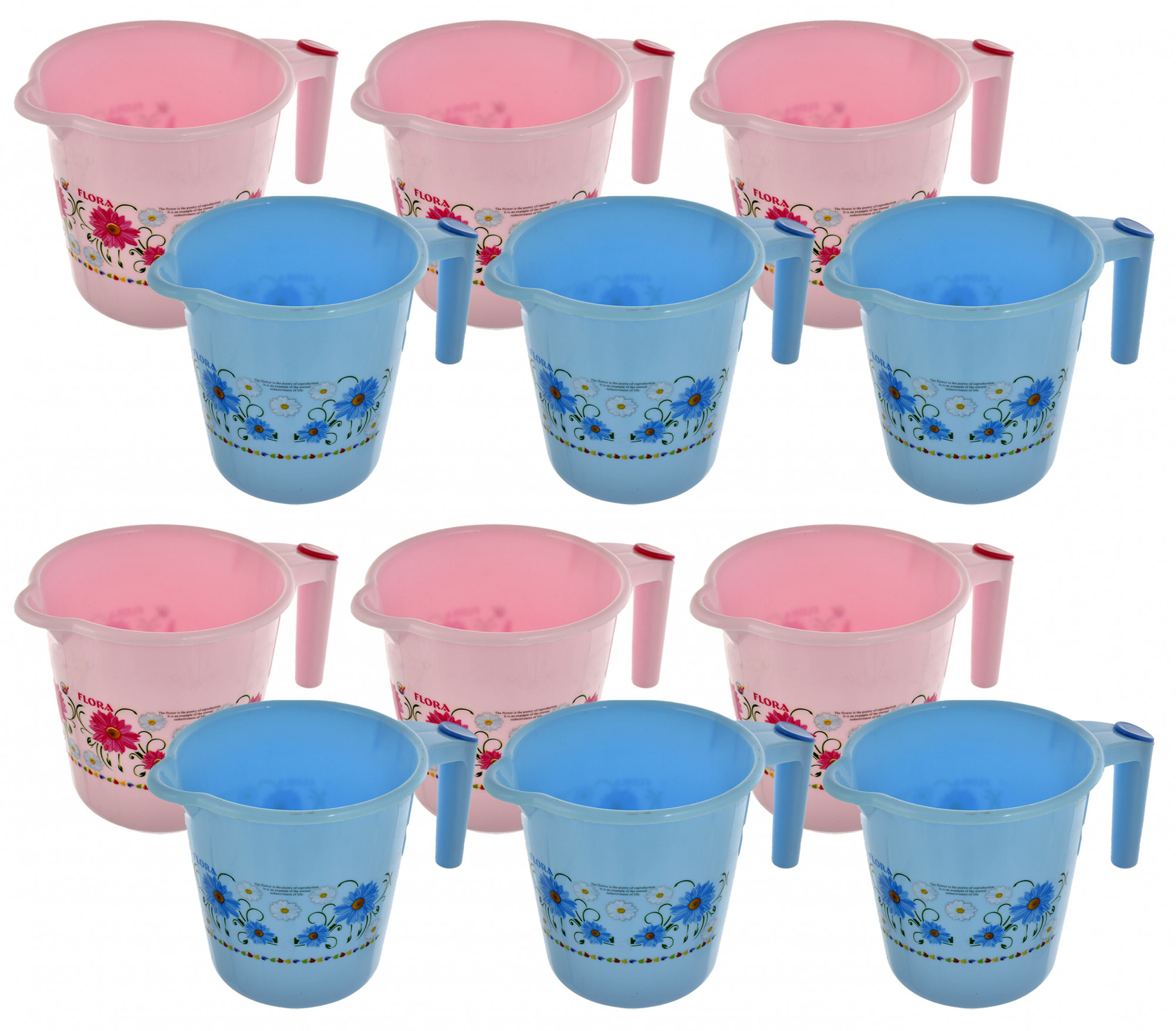 Kuber Industries Floral Printed Rambo Deluxe Virgin Plastic Bathroom Mug ,1800 ml (Blue & Pink)-KUBMART3148