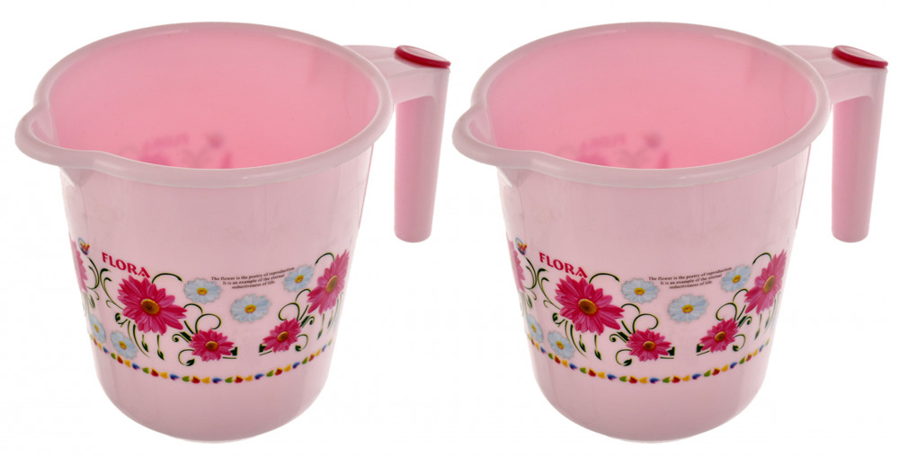 Kuber Industries Floral Printed Rambo Deluxe Virgin Plastic Bathroom Mug ,1800 ml (Pink)-KUBMART3128