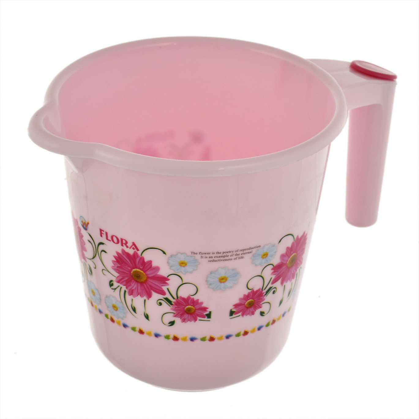 Kuber Industries Floral Printed Rambo Deluxe Virgin Plastic Bathroom Mug ,1800 ml (Pink)-KUBMART3128
