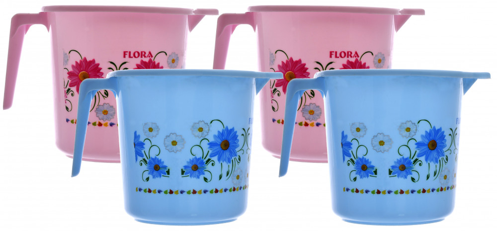 Kuber Industries Floral Printed Virgin Plastic Bathroom Mug ,1000 ml (Blue &amp; Pink)-KUBMART1252