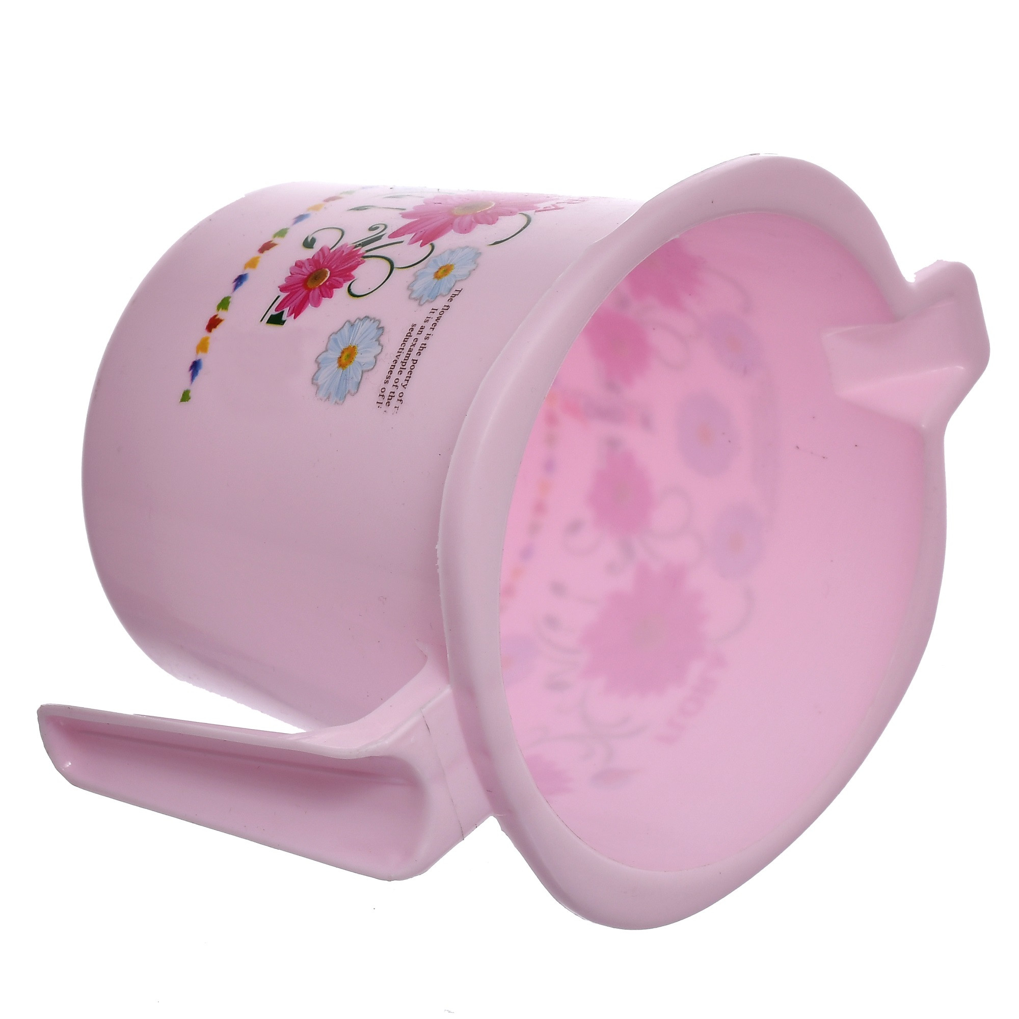 Kuber Industries Floral Printed Virgin Plastic Bathroom Mug ,1000 ml (Pink)-KUBMART1244