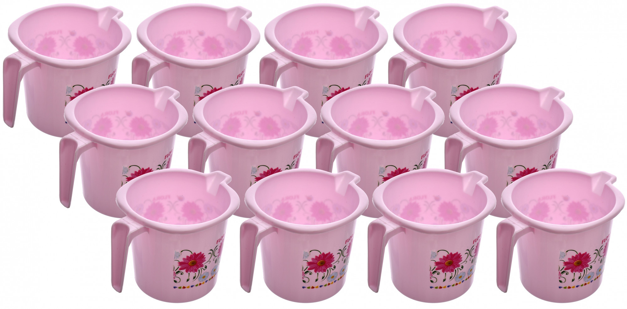 Kuber Industries Floral Printed Virgin Plastic Bathroom Mug ,1000 ml (Pink)-KUBMART1244