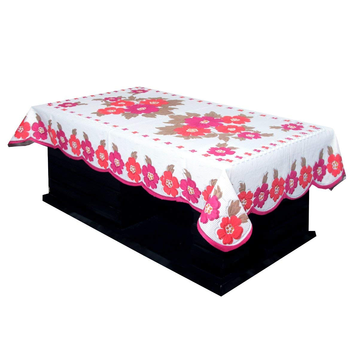 Kuber Industries Flower Design Cotton 5 Seater Sofa Cover With 6 Pieces Arms cover And 1 Center Table Cover Use Both Side, Living Room, Drawing Room, Bedroom, Guest Room (Set Of17, Pink)-KUBMRT12019