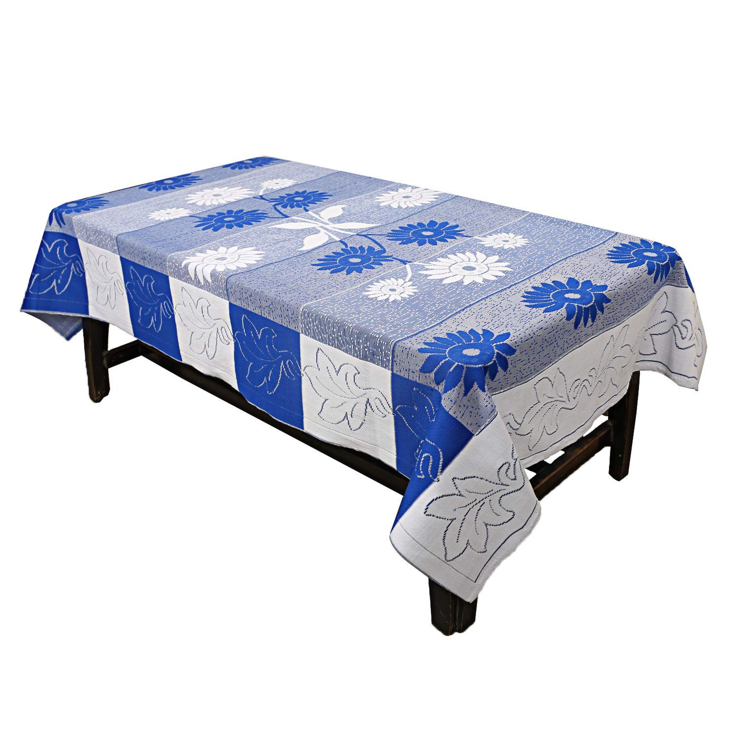 Kuber Industries Flower Design Cotton 5 Seater Sofa Cover With 6 Pieces Arms cover And 1 Center Table Cover Use Both Side, Living Room, Drawing Room, Bedroom, Guest Room (Set Of17, Blue)-KUBMRT12023