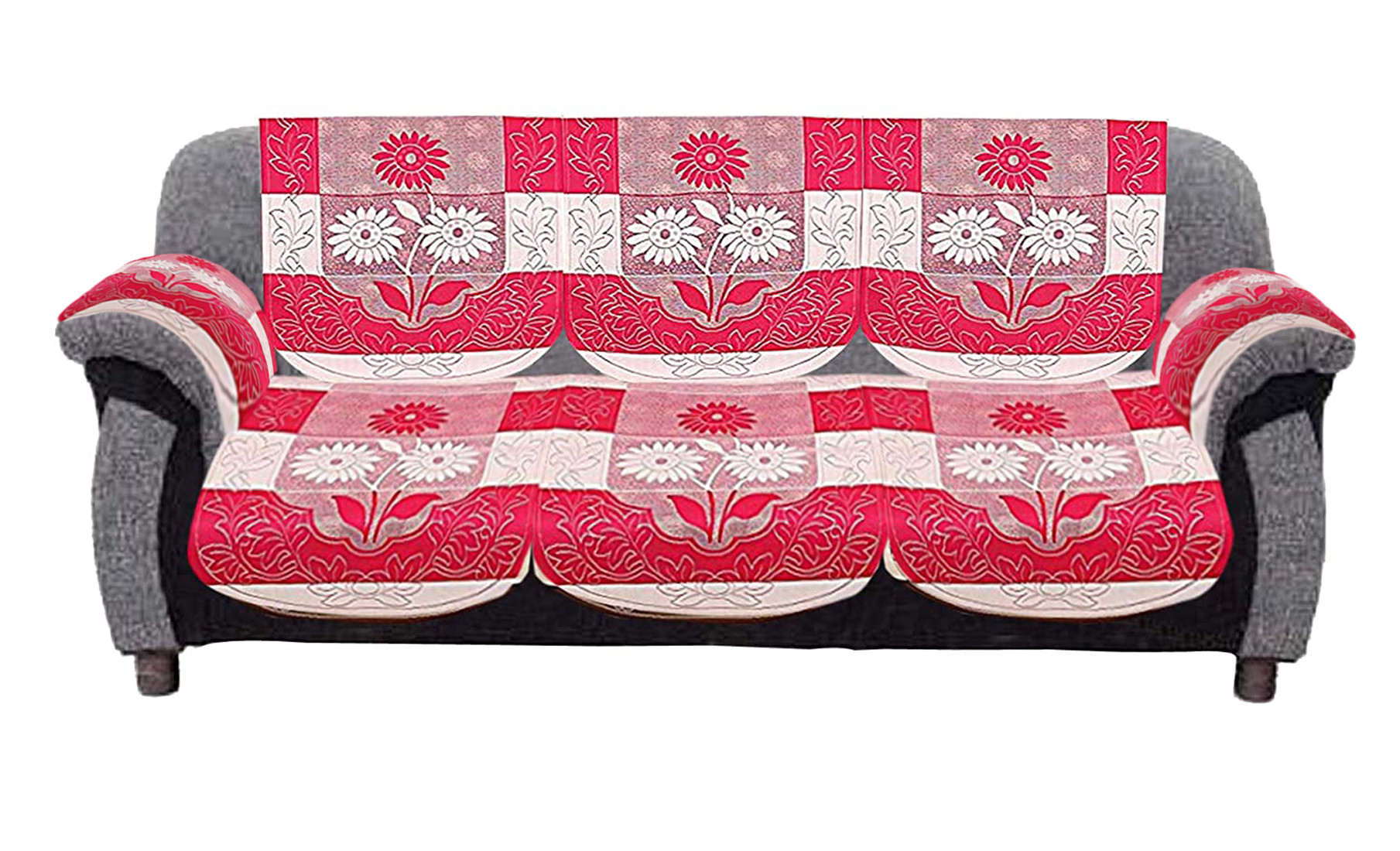 Kuber Industries Flower Design Cotton 5 Seater Sofa Cover With 6 Pieces Arms cover Use Both Side, Living Room, Drawing Room, Bedroom, Guest Room (Set Of16, Pink)-KUBMRT11965