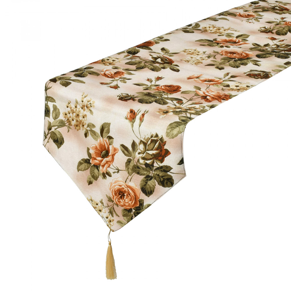 Kuber Industries Flower Design Cotton Table Runner for Family Dinners or Gatherings, Indoor or Outdoor Parties &amp; Everyday Use, 16&quot;x68&quot;inch (Orange)