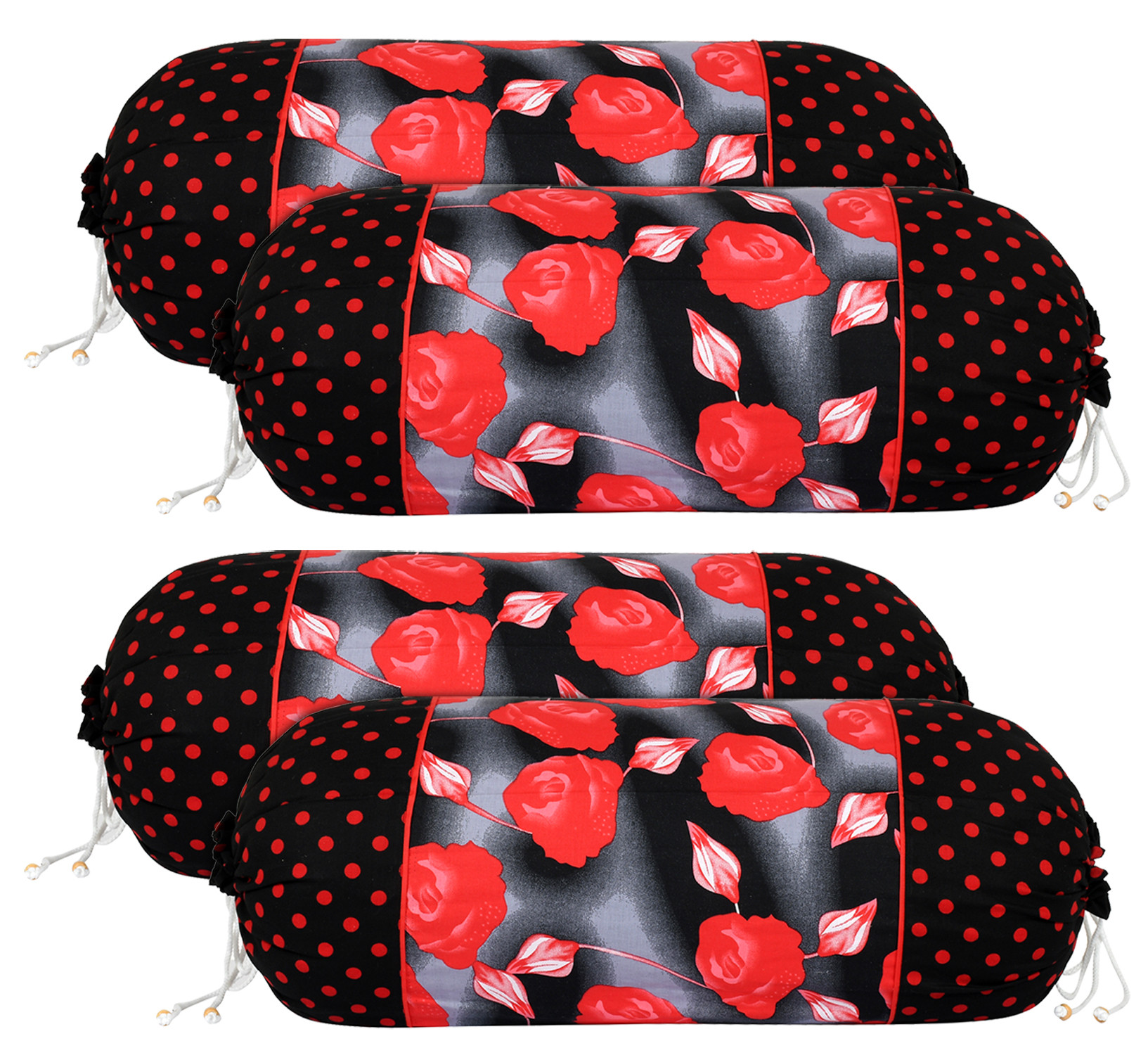 Kuber Industries Flower Design Premium Cotton Bolster Covers, 16 x 30 inch,(Black)