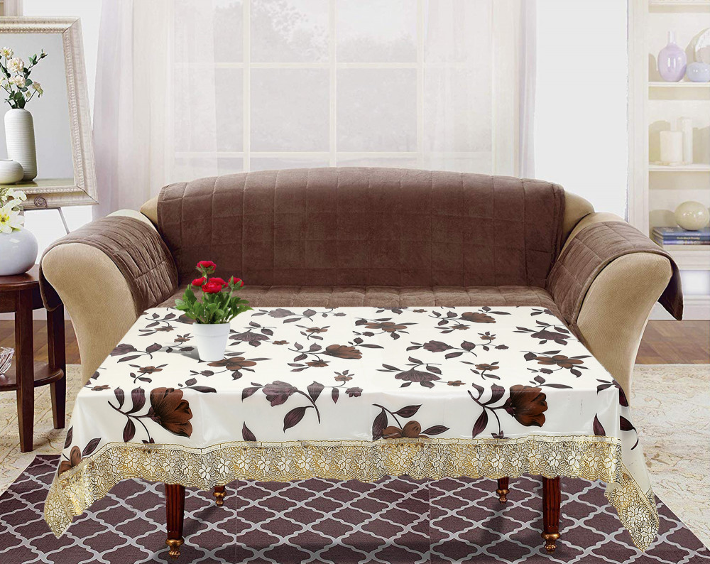 Kuber Industries Flower Design PVC 4 Seater Center Table Cover 40&quot;x60&quot; (Cream)