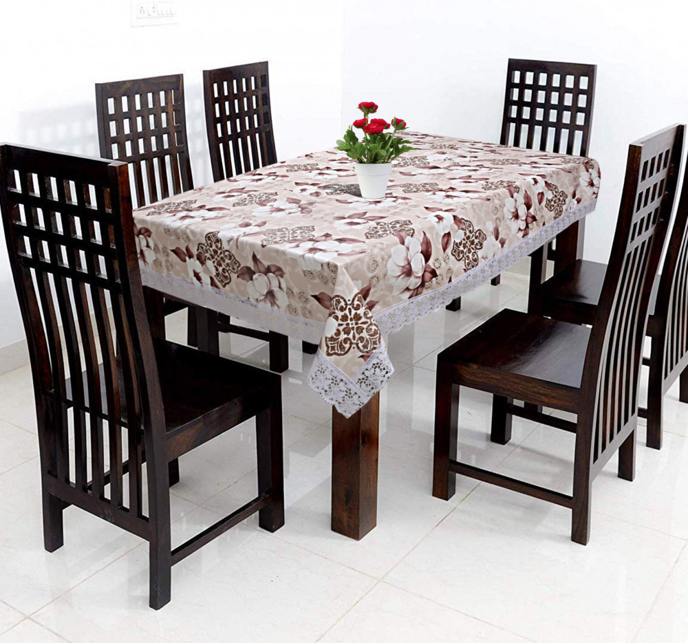 Kuber Industries Flower Design PVC 6 Seater Dining Table Cover 60&quot;x 90&quot; (Brown)