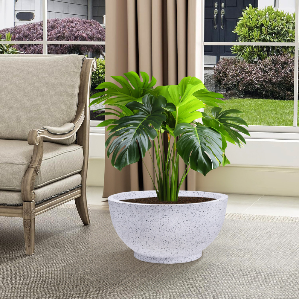 Kuber Industries Flower Pot | 18 Inch Lightweight Polymers Indoor-Outdoor Plant Pots | Flower Pot Gamla for Home-Lawns &amp; Garden Décor | Flower Pot for Office | Marble Lotus | White