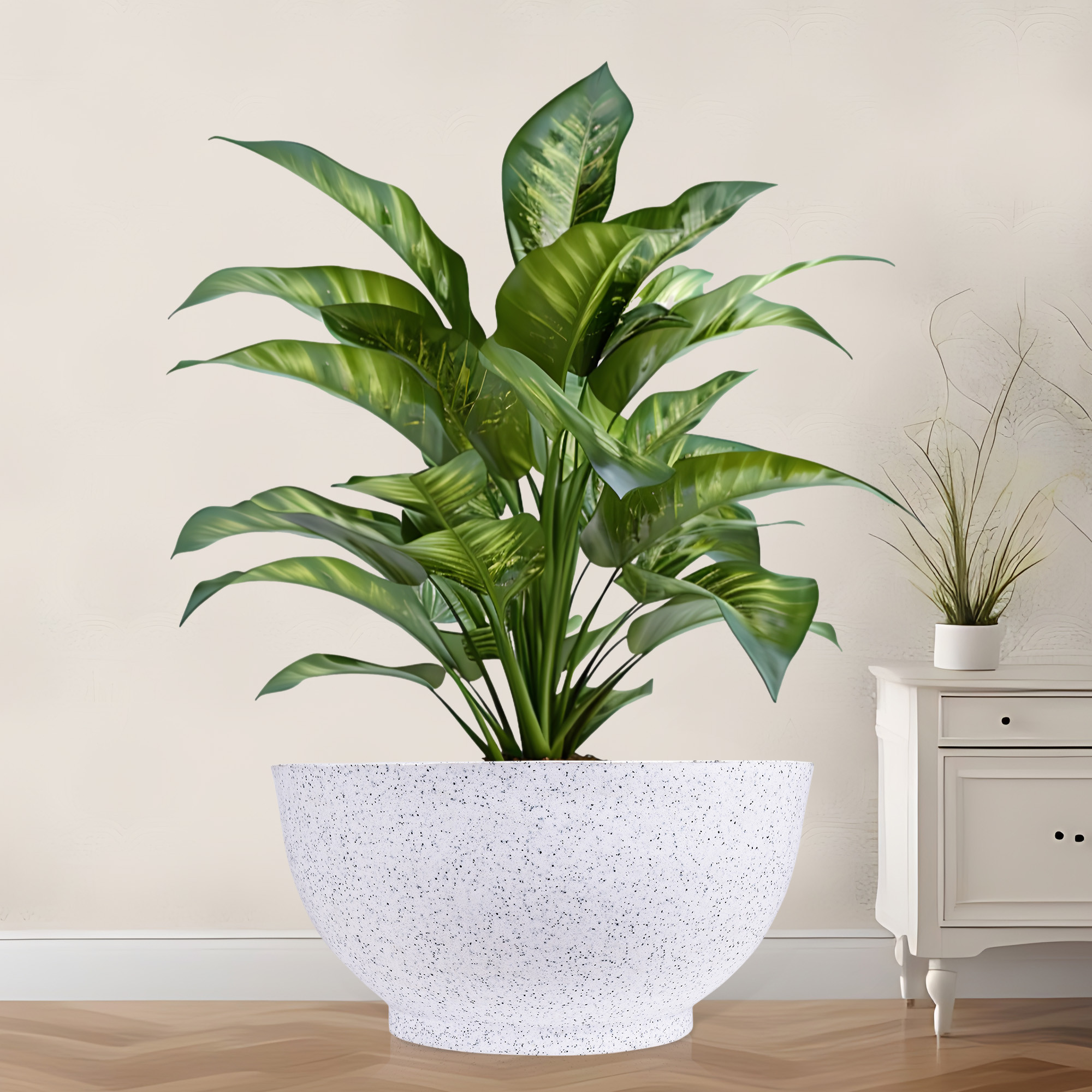 Kuber Industries Flower Pot | 18 Inch Lightweight Polymers Indoor-Outdoor Plant Pots | Flower Pot Gamla for Home-Lawns & Garden Décor | Flower Pot for Office | Marble Lotus | White