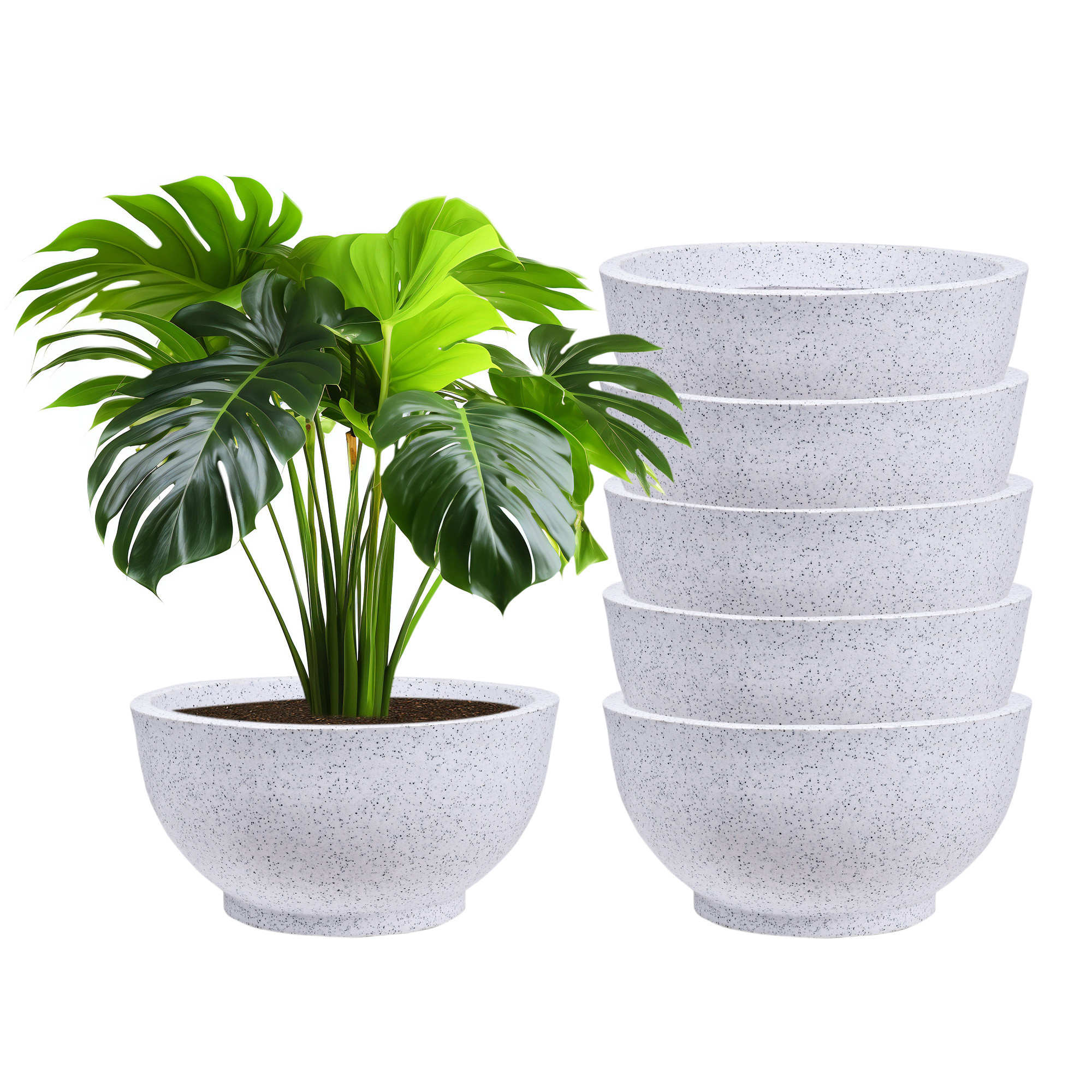 Kuber Industries Flower Pot | 18 Inch Lightweight Polymers Indoor-Outdoor Plant Pots | Flower Pot Gamla for Home-Lawns & Garden Décor | Flower Pot for Office | Marble Lotus | White