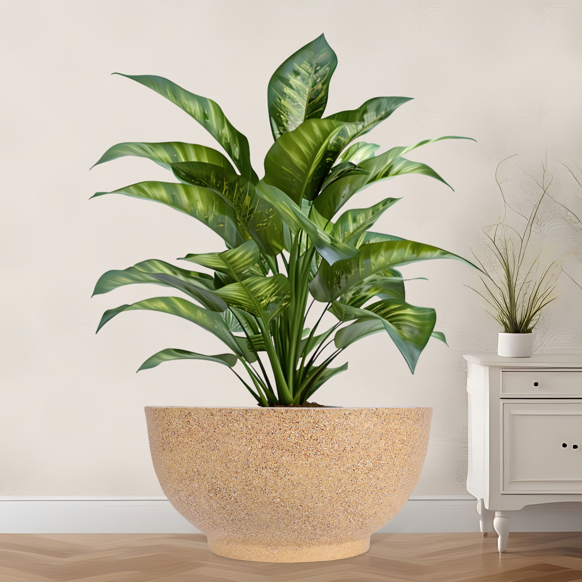 Kuber Industries Flower Pot | 18 Inch Lightweight Polymers Indoor-Outdoor Plant Pots | Flower Pot Gamla for Home-Lawns & Garden Décor | Flower Pot for Office | Marble Lotus | Sand