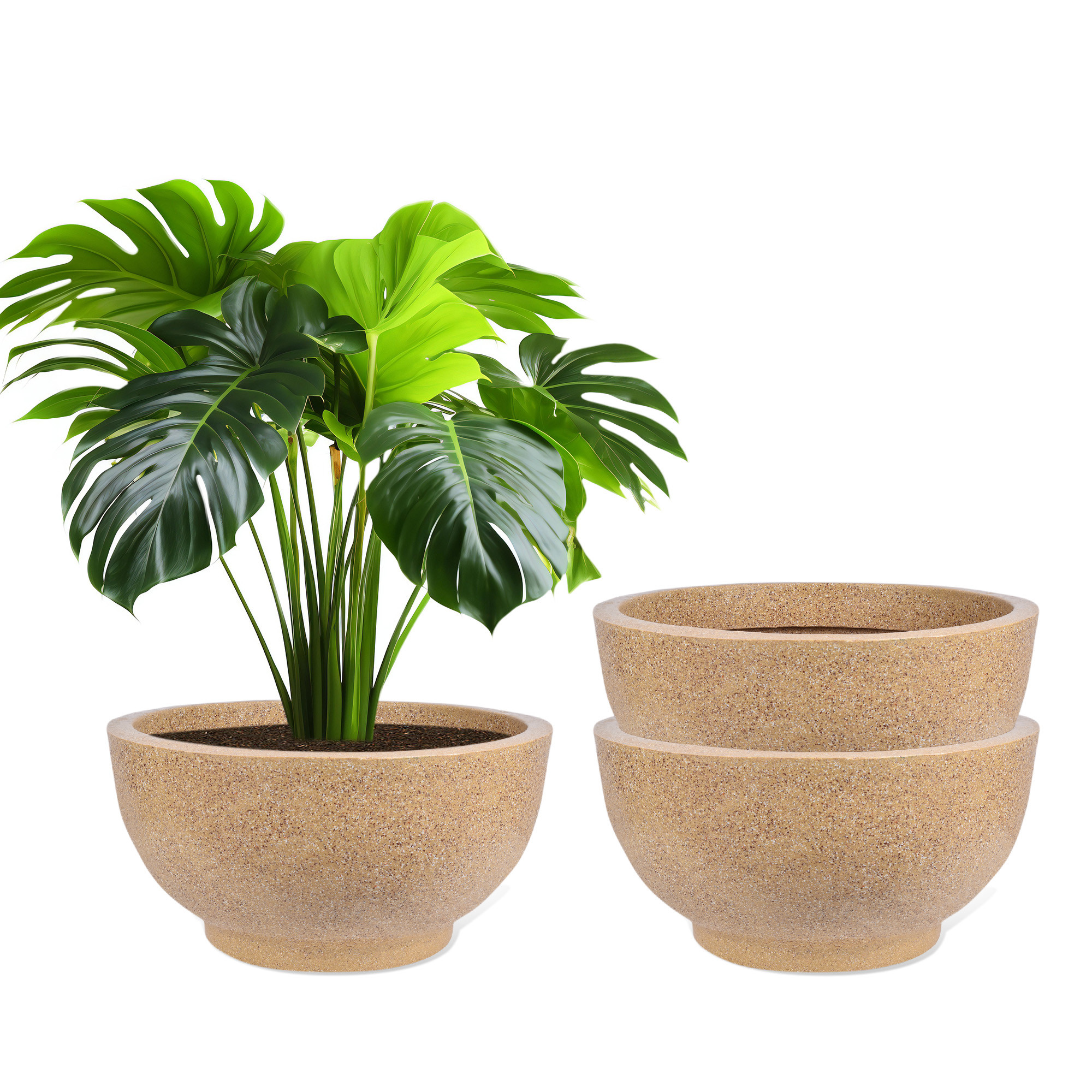 Kuber Industries Flower Pot | 18 Inch Lightweight Polymers Indoor-Outdoor Plant Pots | Flower Pot Gamla for Home-Lawns & Garden Décor | Flower Pot for Office | Marble Lotus | Sand