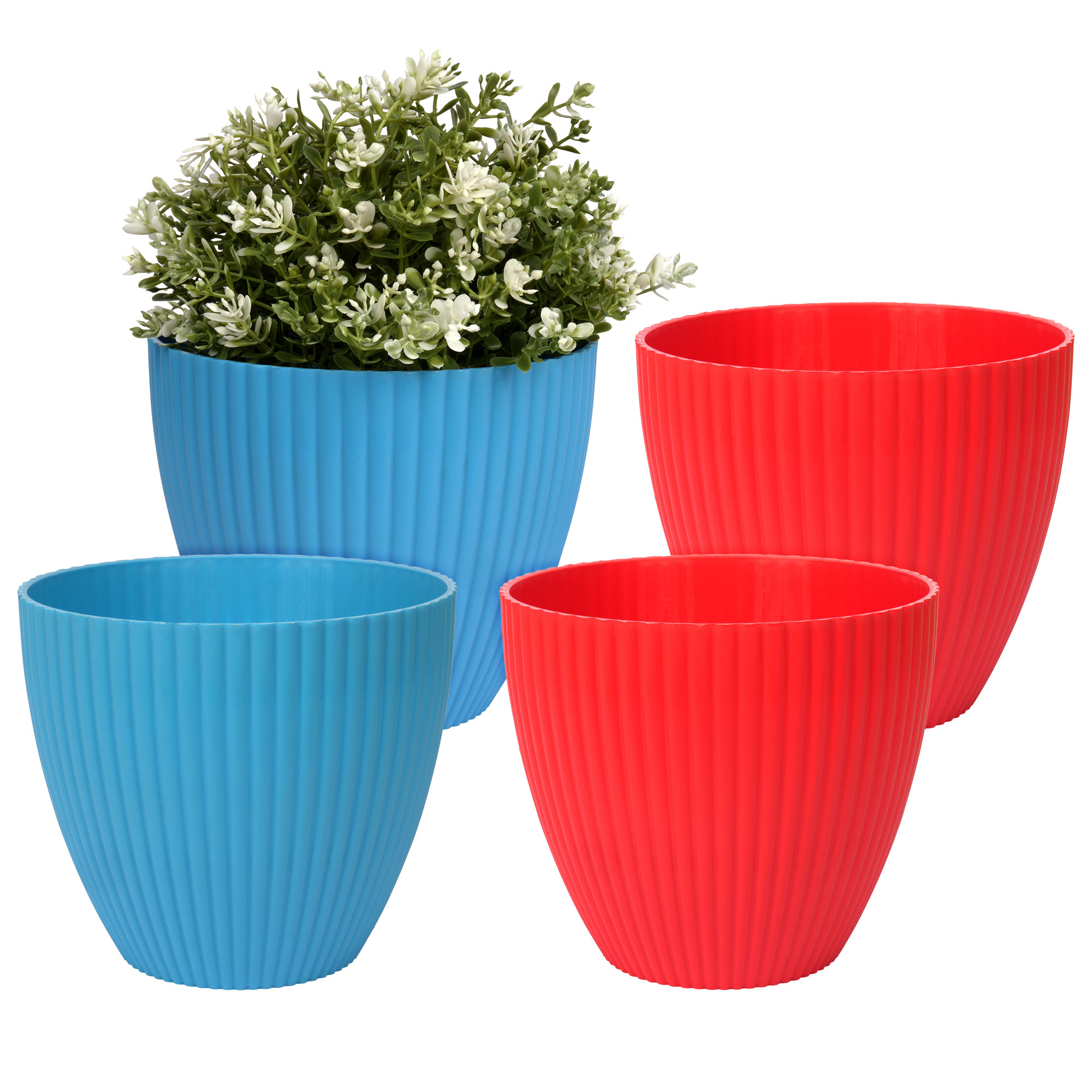 Kuber Industries Flower Pot | Flower Planter Pots for Indoor | Flower Pots for Outdoor | Pot for Garden & Balcony Flowering | Flower Plants Pot | Mega Flower Pot | 6 Inch | Pack of 4 | Multi
