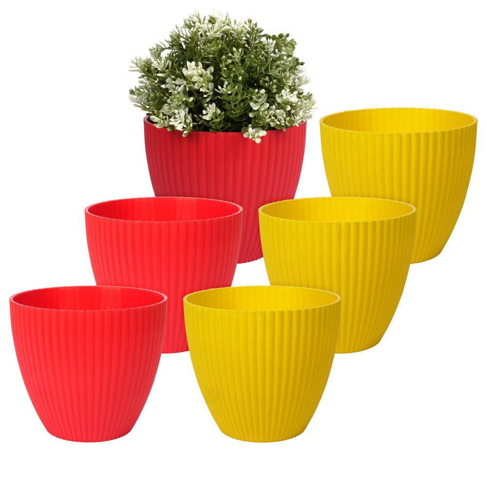 Kuber Industries Flower Pot | Flower Planter Pots for Indoor | Flower Pots for Outdoor | Pot for Garden &amp; Balcony Flowering | Flower Plants Pot | Mega Flower Pot | 6 Inch | Pack of 6 | Multi