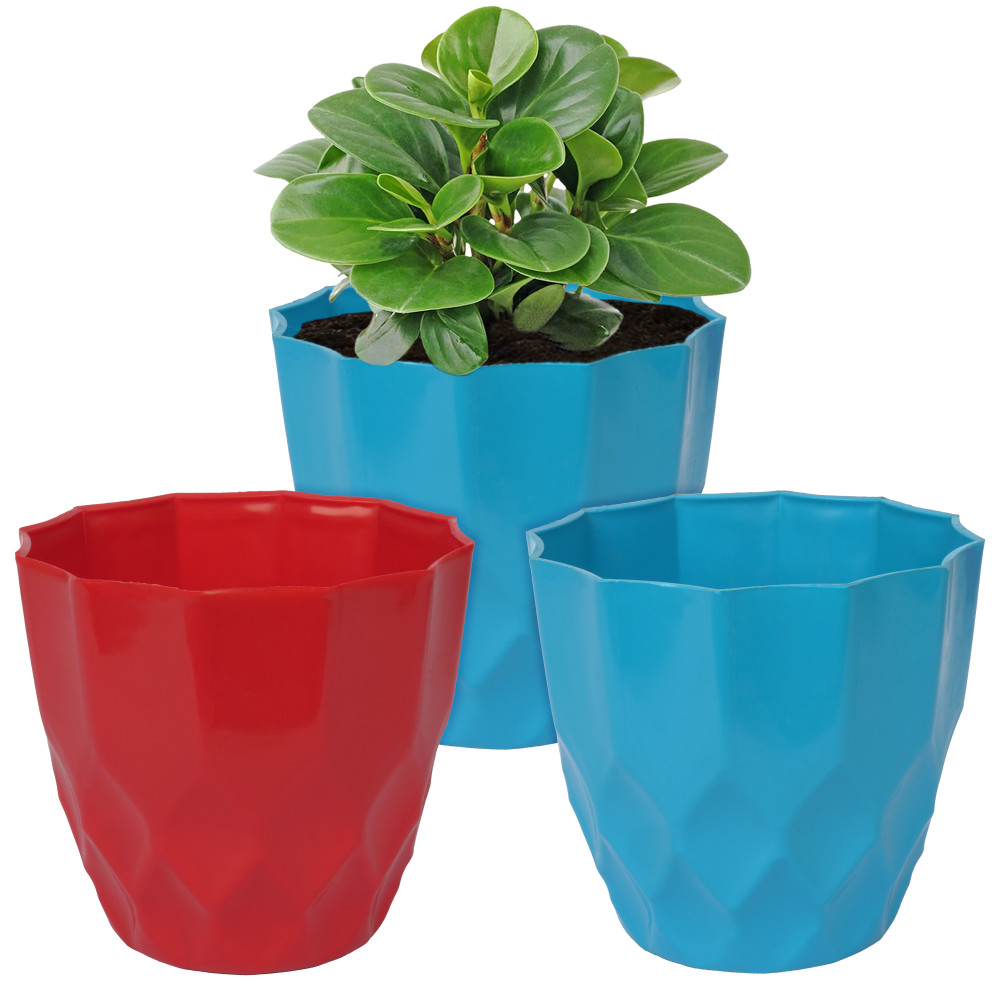Kuber Industries Flower Pot | Flower Planter Pots for Indoor | Flower Pots for Outdoor | Pot for Garden &amp; Balcony Flowering | Flower Plants Pot | Barfi Flower Pot | 6 Inch | Pack of 3 | Multi