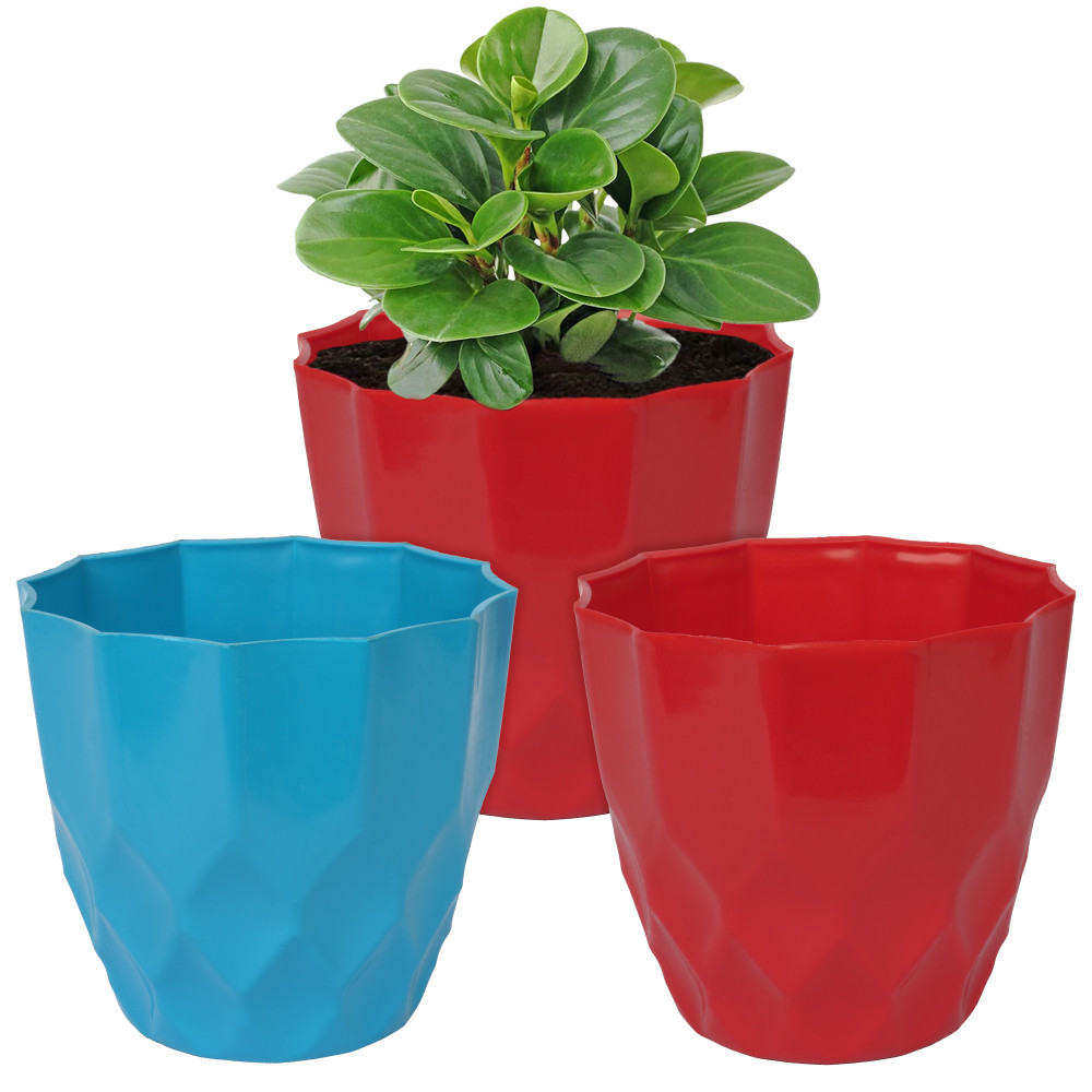 Kuber Industries Flower Pot | Flower Planter Pots for Indoor | Flower Pots for Outdoor | Pot for Garden &amp; Balcony Flowering | Flower Plants Pot | Barfi Flower Pot | 6 Inch | Pack of 3 | Multi