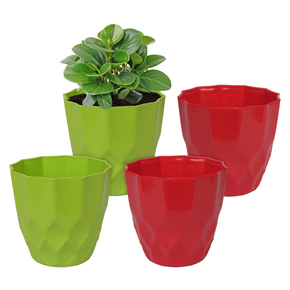 Kuber Industries Flower Pot | Flower Planter Pots for Indoor | Flower Pots for Outdoor | Pot for Garden &amp; Balcony Flowering | Flower Plants Pot | Barfi Flower Pot | 6 Inch | Pack of 4 | Multi