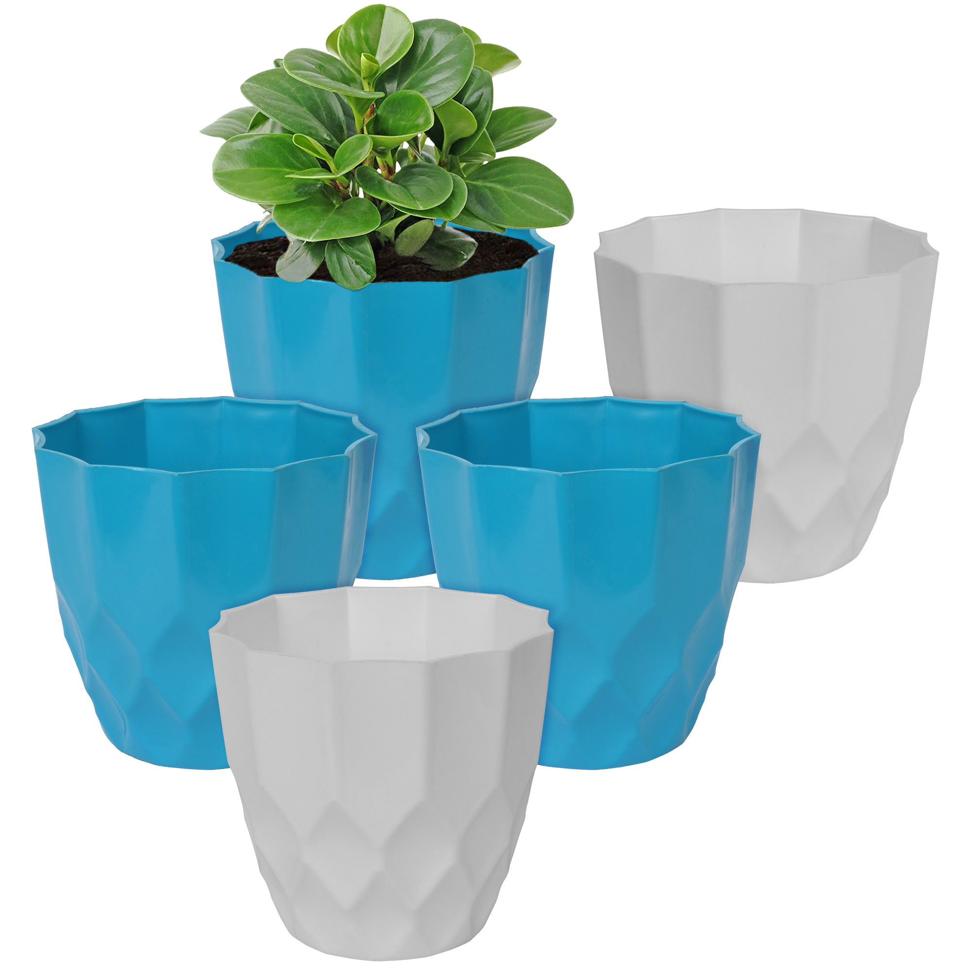 Kuber Industries Flower Pot | Flower Planter Pots for Indoor | Flower Pots for Outdoor | Pot for Garden & Balcony Flowering | Flower Plants Pot | Barfi Flower Pot | 6 Inch | Pack of 5 | Multi