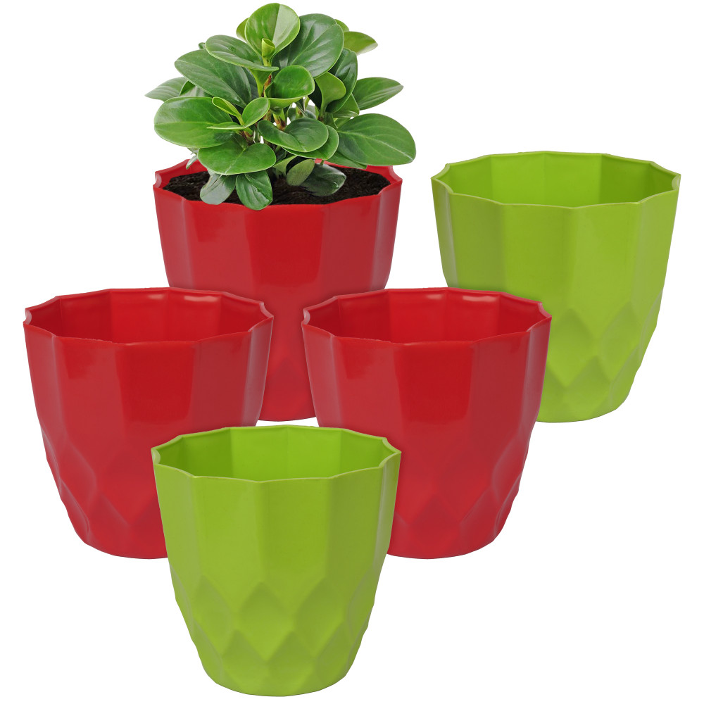 Kuber Industries Flower Pot | Flower Planter Pots for Indoor | Flower Pots for Outdoor | Pot for Garden &amp; Balcony Flowering | Flower Plants Pot | Barfi Flower Pot | 6 Inch | Pack of 5 | Multi