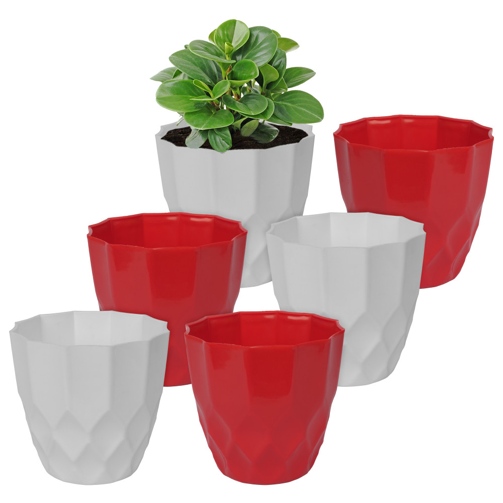 Kuber Industries Flower Pot | Flower Planter Pots for Indoor | Flower Pots for Outdoor | Pot for Garden &amp; Balcony Flowering | Flower Plants Pot | Barfi Flower Pot | 6 Inch | Pack of 6 | Multi