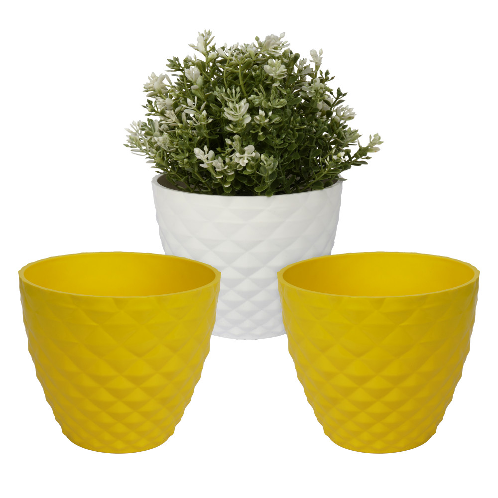 Kuber Industries Flower Pot | Flower Planter Pots for Indoor | Flower Pots for Outdoor | Pot for Garden &amp; Balcony Flowering | Flower Plants Pot | Diamond Flower Pot | 6 Inch | Pack of 3 | Multi