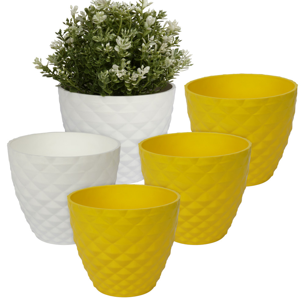 Kuber Industries Flower Pot | Flower Planter Pots for Indoor | Flower Pots for Outdoor | Pot for Garden &amp; Balcony Flowering | Flower Plants Pot | Diamond Flower Pot | 6 Inch | Pack of 5 | Multi