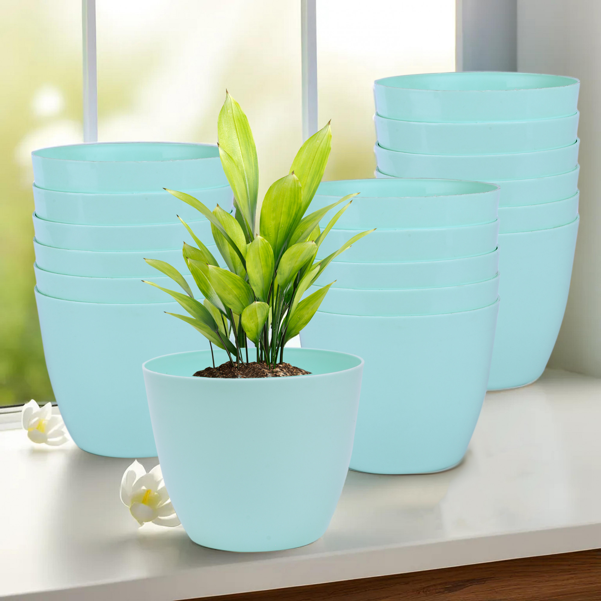 Kuber Industries Flower Pot | Flower Pot for Living Room-Office | Flower Planters for Home-office-Lawns & Garden Décor | Flower Planters Pots for Balcony | Plain Cool | 5 Inch | Sky Blue