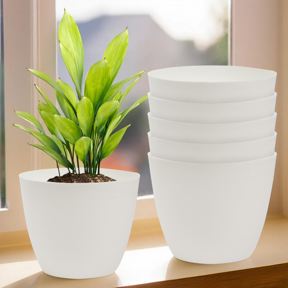 Kuber Industries Flower Pot | Flower Pot for Living Room-Office | Flower Planters for Home-office-Lawns &amp; Garden Décor | Flower Planters Pots for Balcony | Plain Cool | 5 Inch | White