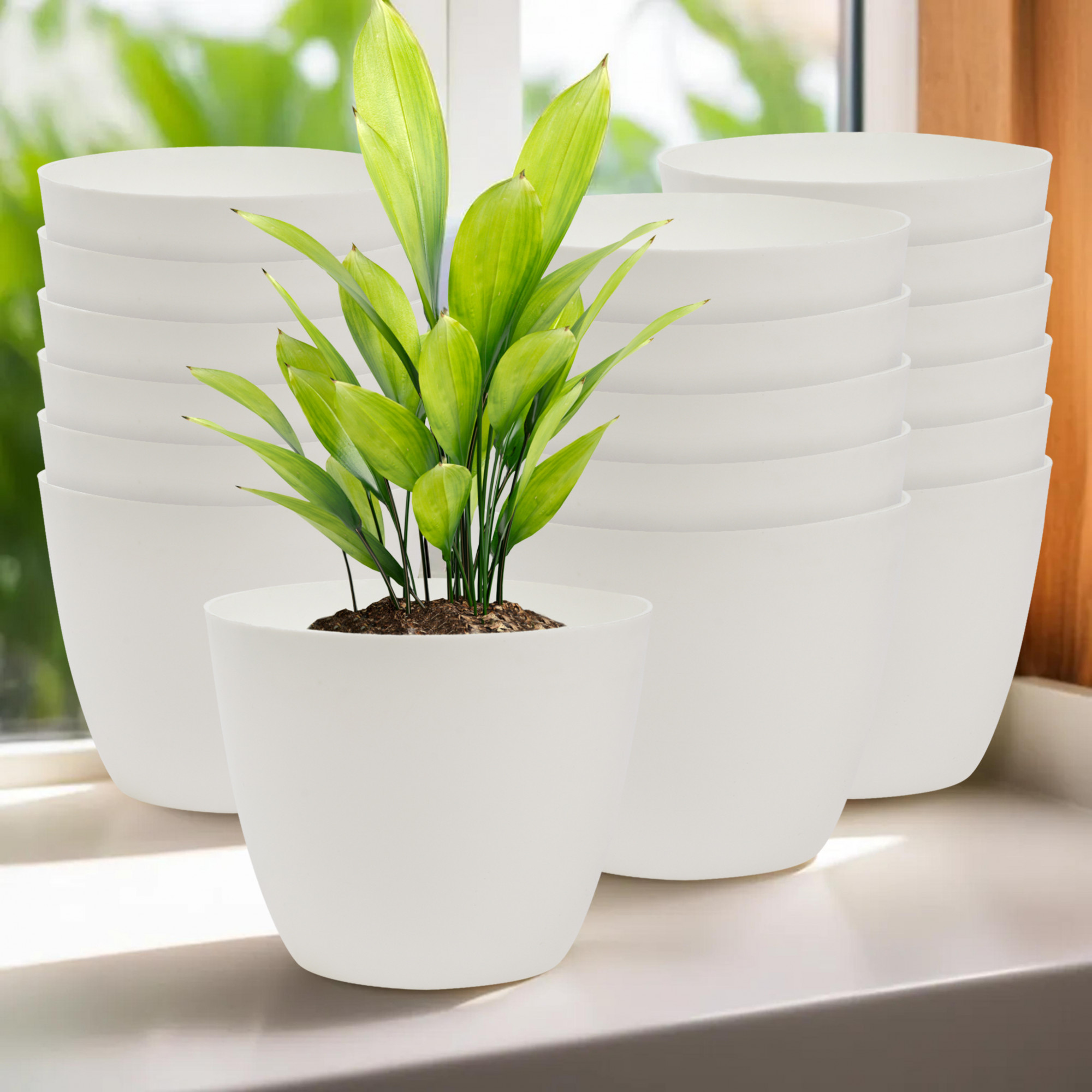 Kuber Industries Flower Pot | Flower Pot for Living Room-Office | Flower Planters for Home-office-Lawns & Garden Décor | Flower Planters Pots for Balcony | Plain Cool | 5 Inch | White
