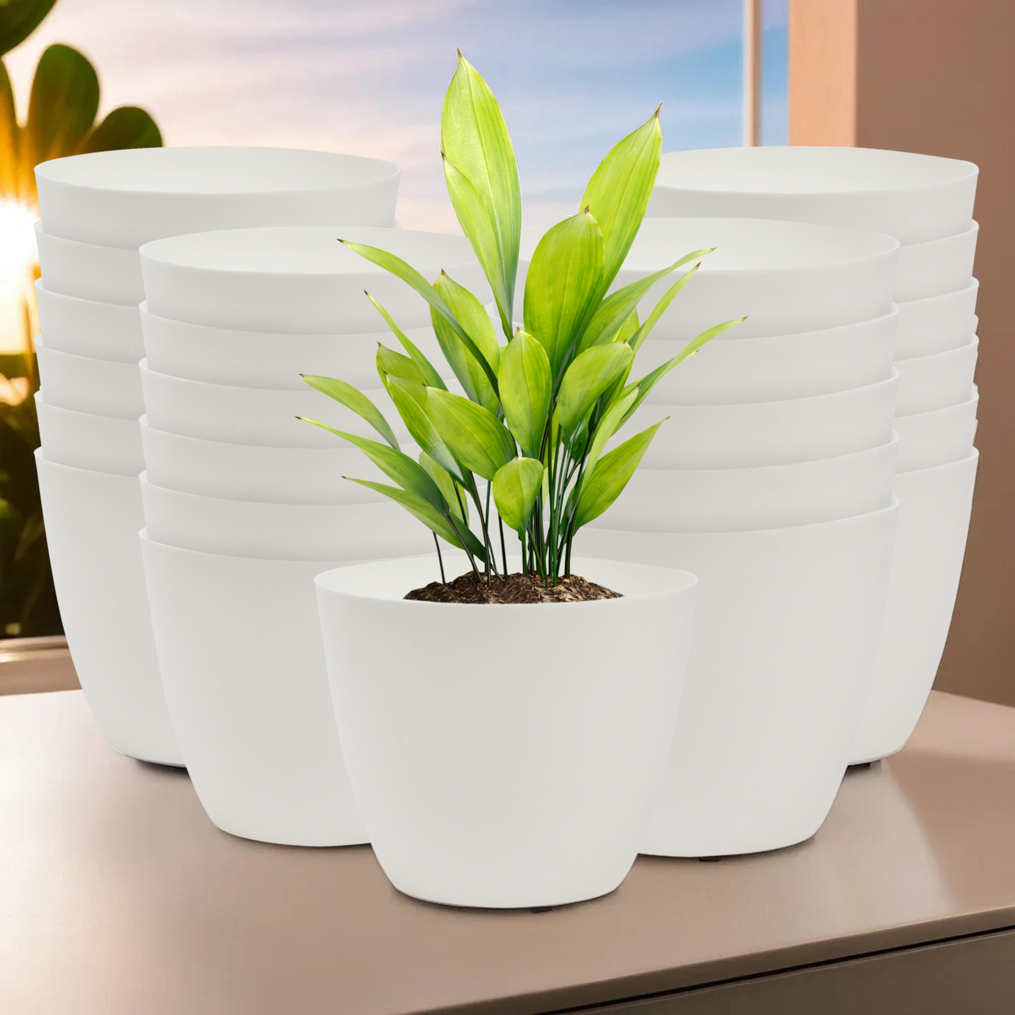Kuber Industries Flower Pot | Flower Pot for Living Room-Office | Flower Planters for Home-office-Lawns & Garden Décor | Flower Planters Pots for Balcony | Plain Cool | 5 Inch | White