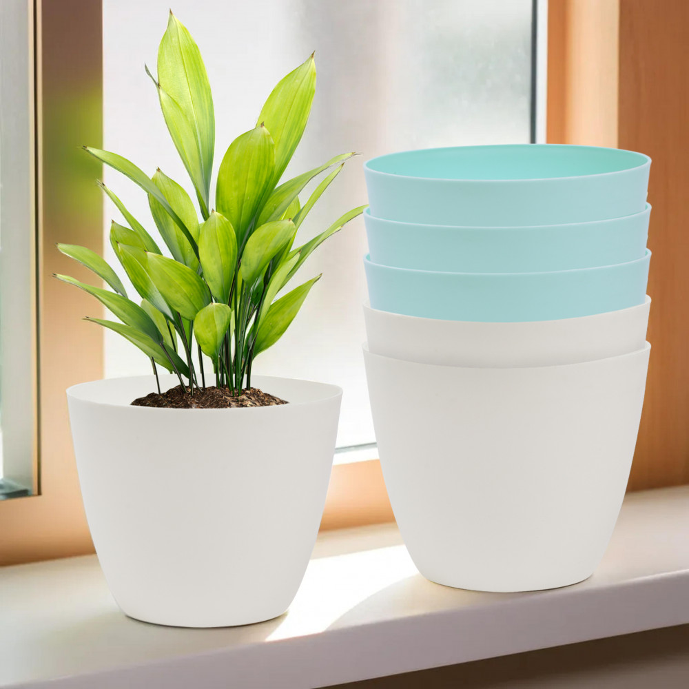 Kuber Industries Flower Pot | Flower Pot for Living Room-Office | Flower Planters for Home-office-Lawns &amp; Garden Décor | Planters Pots for Balcony | Plain Cool | 5 Inch | Sky Blue &amp; White