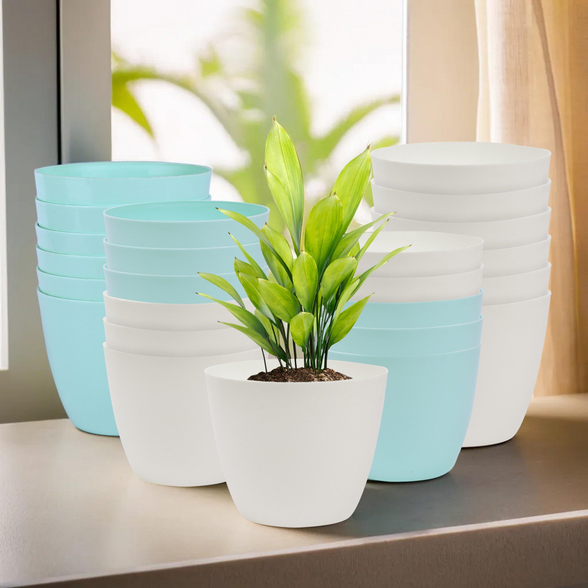 Kuber Industries Flower Pot | Flower Pot for Living Room-Office | Flower Planters for Home-office-Lawns & Garden Décor | Planters Pots for Balcony | Plain Cool | 5 Inch | Sky Blue & White