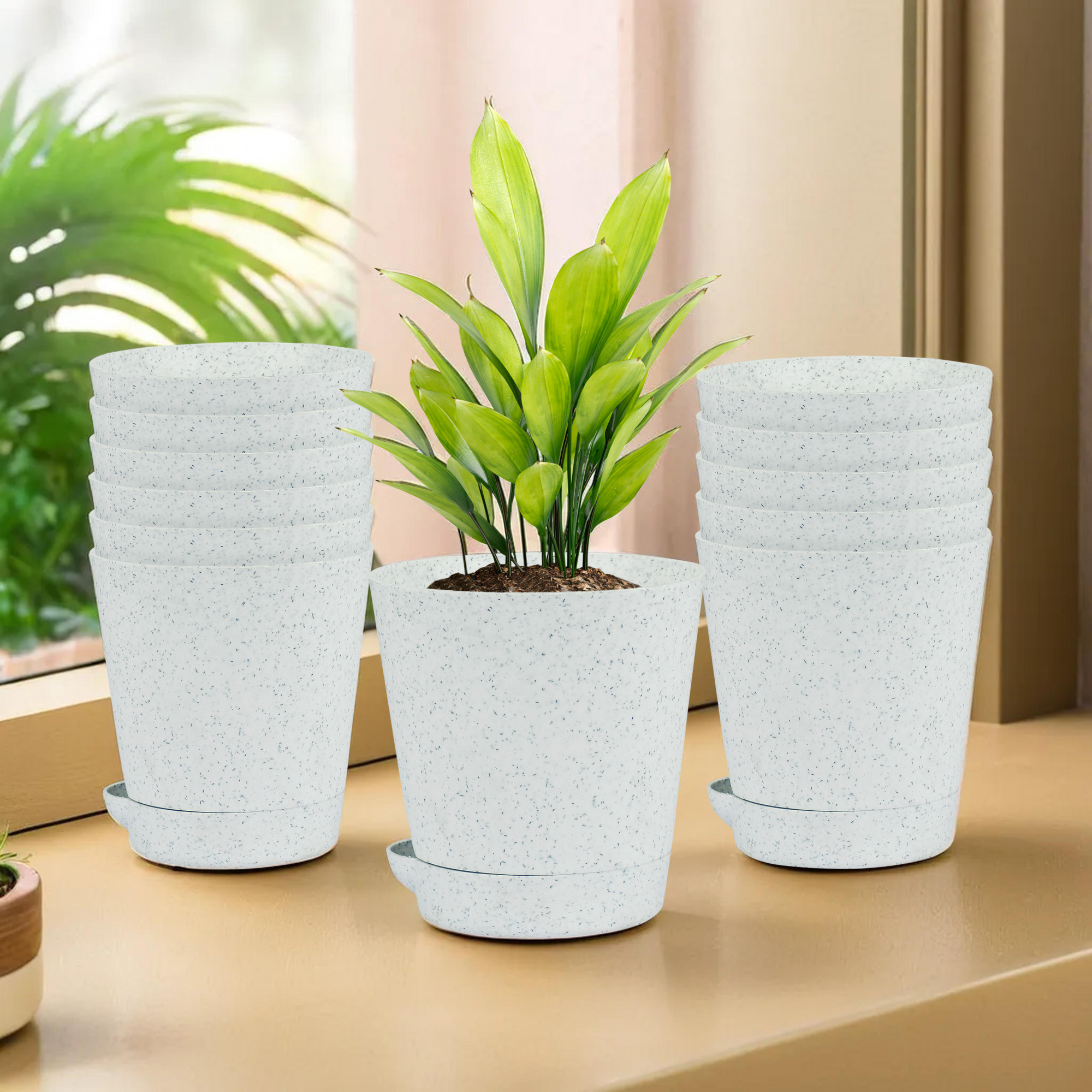 Kuber Industries Flower Pot | Flower Pot for Living Room-Office | Flower Planters for Home-office-Lawns & Garden Décor | Self Watering Flower Planters Pots | Marble Titan | 4 Inch | White
