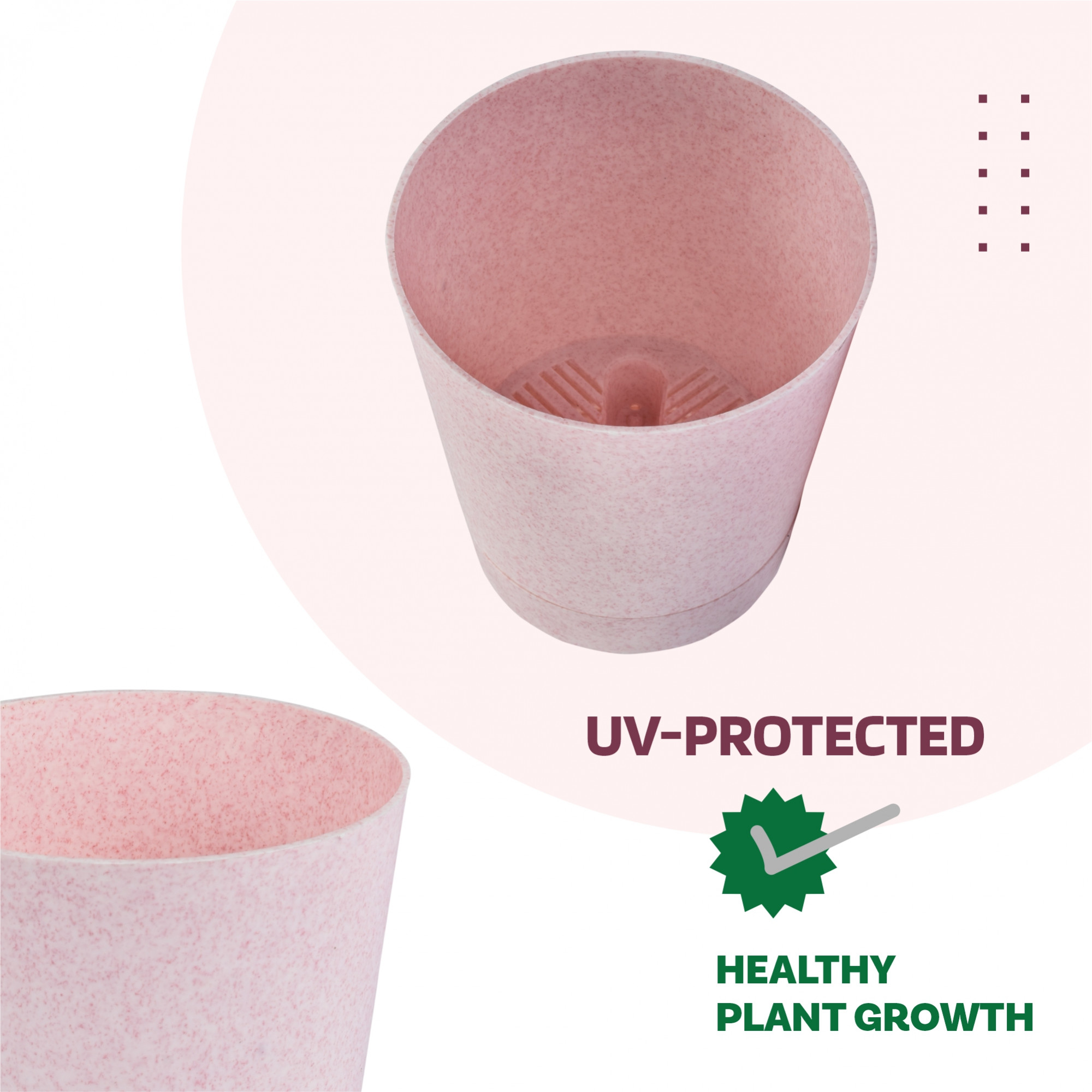 Kuber Industries Flower Pot | Flower Pot for Living Room-Office | Flower Planters for Home-office-Lawns & Garden Décor | Self Watering Flower Planters Pots | Marble Titan | 4 Inch | Pink
