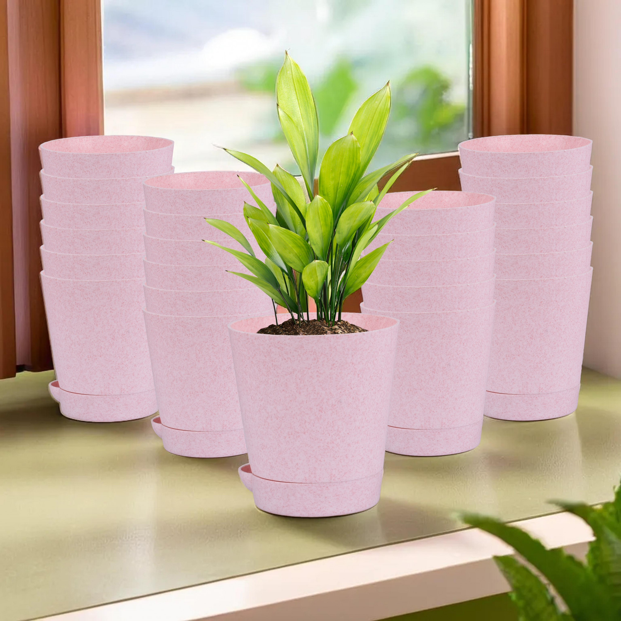Kuber Industries Flower Pot | Flower Pot for Living Room-Office | Flower Planters for Home-office-Lawns & Garden Décor | Self Watering Flower Planters Pots | Marble Titan | 4 Inch | Pink