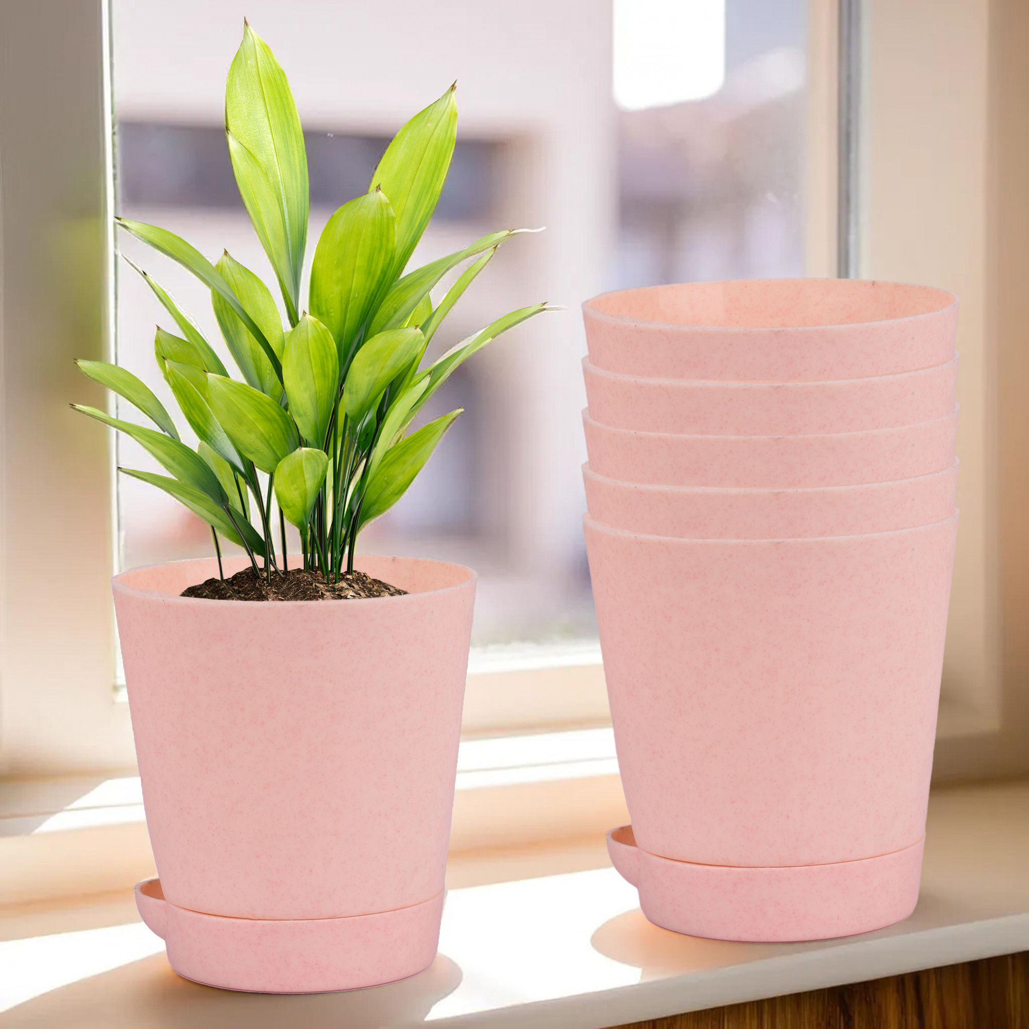 Kuber Industries Flower Pot | Flower Pot for Living Room-Office | Flower Planters for Home-office-Lawns & Garden Décor | Self Watering Flower Planters Pots | Marble Titan | 4 Inch | Peach