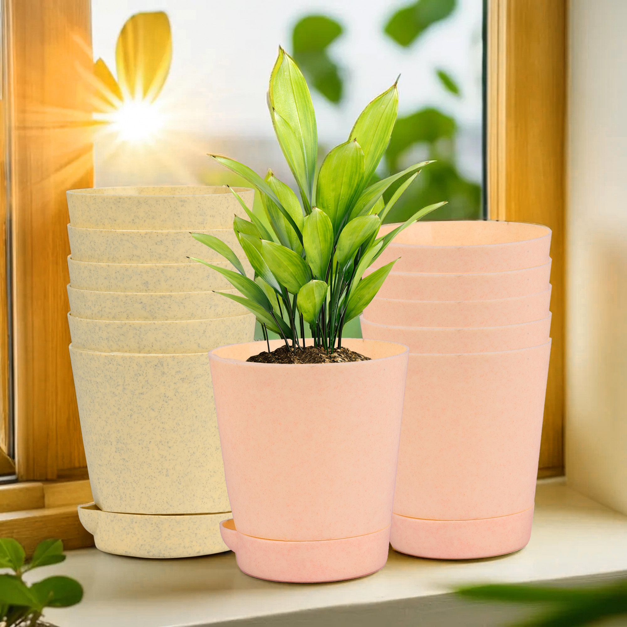 Kuber Industries Flower Pot | Flower Pot for Living Room-Office | Planters for Home-office-Lawns & Garden Décor | Self Watering Flower Planters Pots | Marble Titan | 4 Inch | Beige & Peach