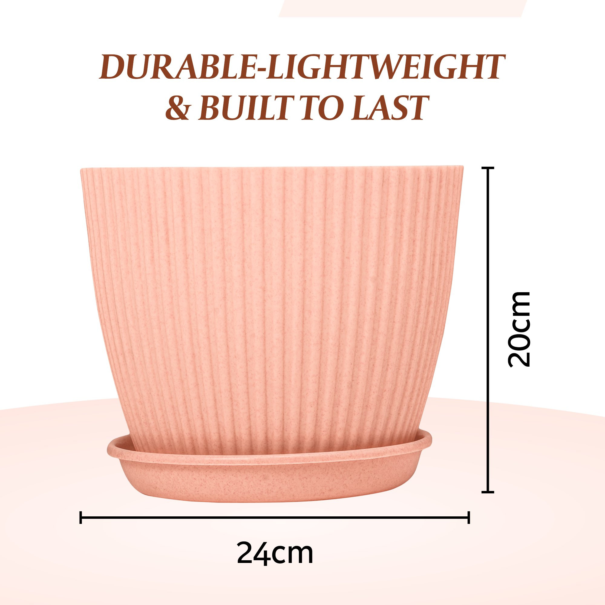 Kuber Industries Flower Pot with Bottom Tray | Flower Container for Living Room | Planters for Home-Lawns & Gardening | Flower Planter for Balcony | Marble Mega | 9 Inch | Beige & Peach