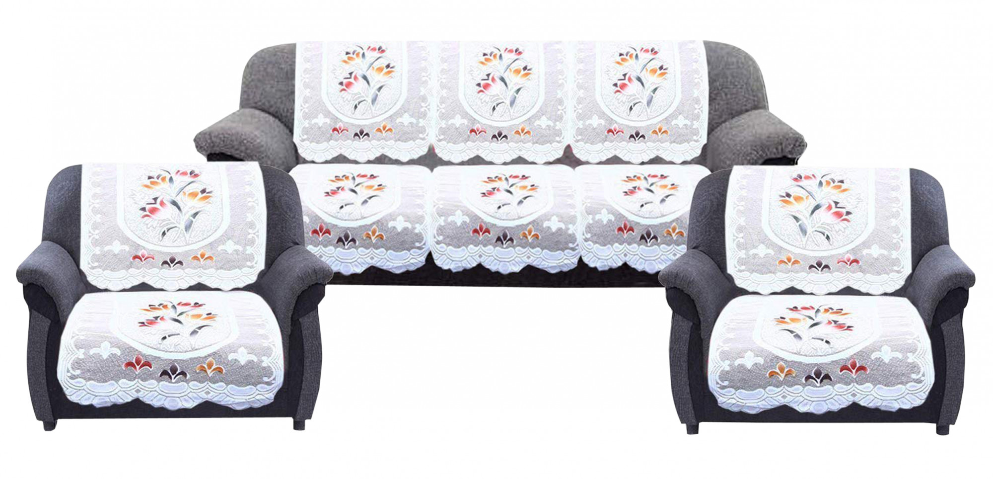 Kuber Industries Flower Print Cotton 6 Piece 5 Seater Slip Cover/Sofa Cover Set,Cream