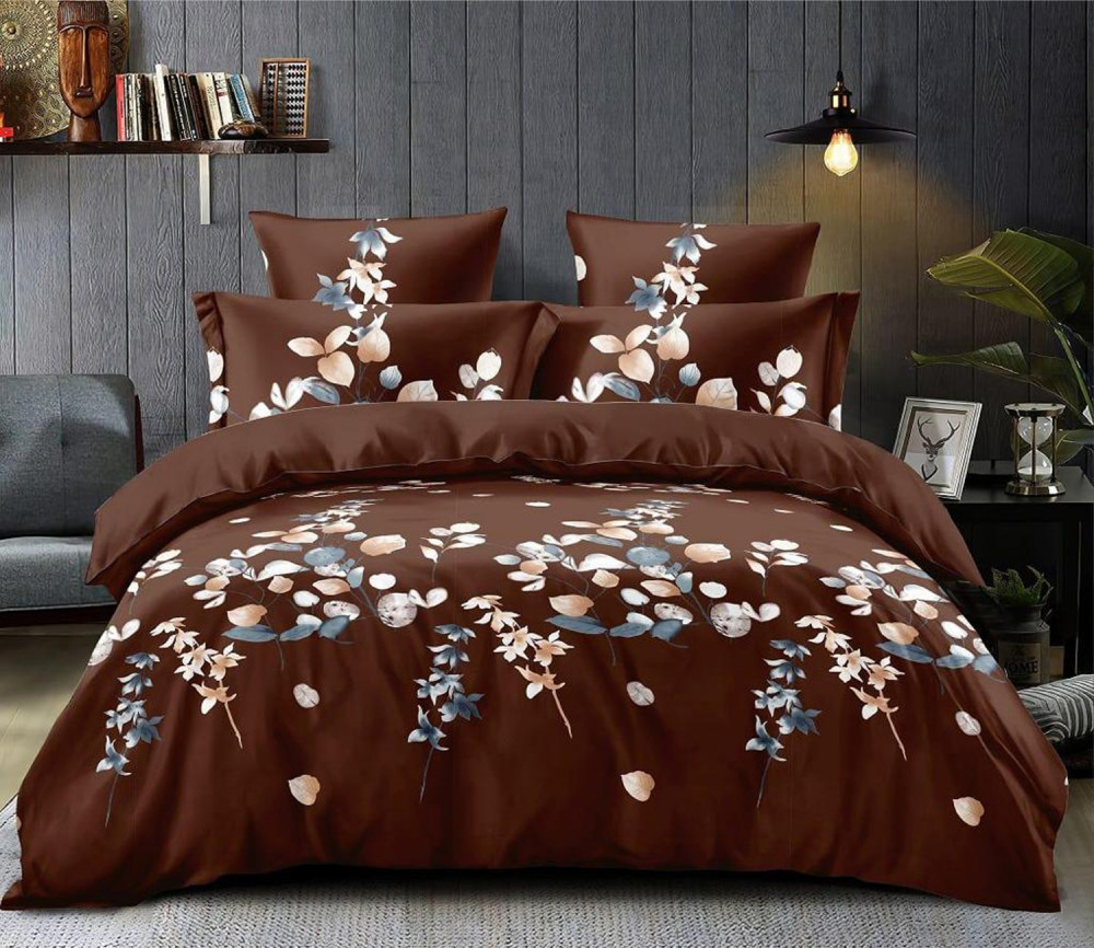 Kuber Industries Flower Print Glace Cotton AC Comforter King Size Bed Comforter, Double Bed Sheet, 2 Pillow Cover (Brown, 90x100 Inches)-Set of 4 Pieces