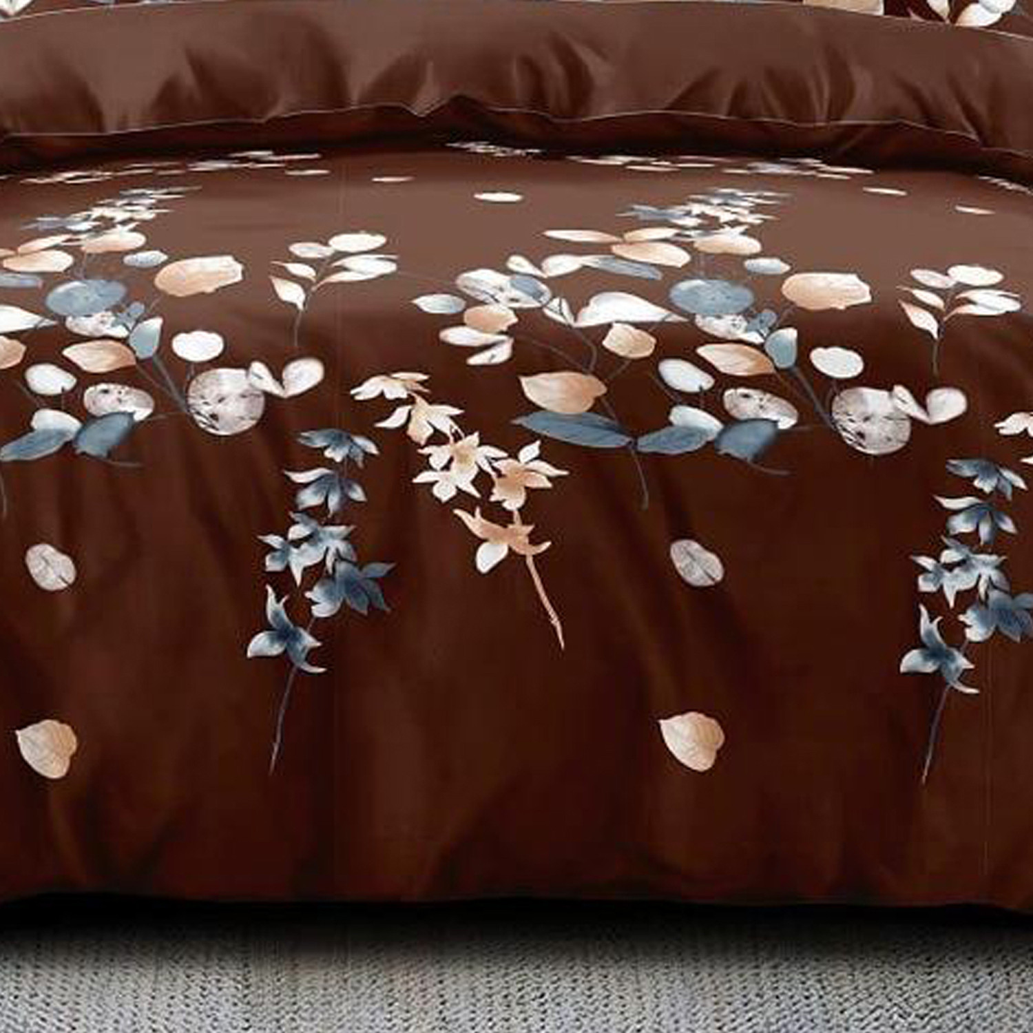 Kuber Industries Flower Print Glace Cotton Double Bedsheet with 2 Pillow Covers (Brown)